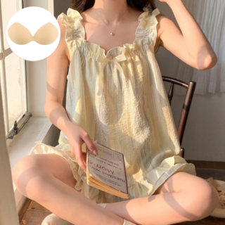 cofv 女款附胸墊兩件式居家服睡衣上下裝套裝