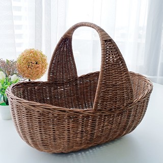 高級梨形藤編大尺寸野餐籃 N009H, 1個, 棕色