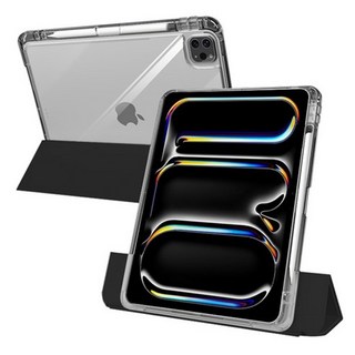 J.ROAD J-Road Shine 透明 Apple Pencil 存儲滑軌可拆卸保護套 iPad Air 11 2024 M2,黑色, 1個