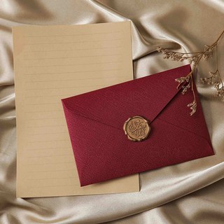 윰스 린넨 편지봉투 3p + 편지지 10p + 실링스티커 3p 세트, 일반 버건디, 1세트