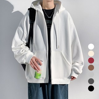 ELSSO 男女通用 7色寬鬆版型口袋連帽拉鍊外套