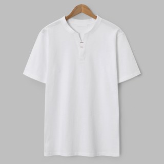 M.N.C 男女通用 縫線亨利領短袖T恤 MDBT484RC, 白色