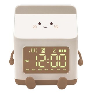 E.B. MADE MK-C 元氣牛奶盒鬧鐘小管家 可愛多功能電子鬧鐘 LED 數字顯示, 可可棕
