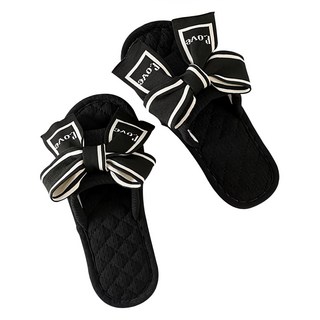 EVER HOUSE 現代 簡約 輕薄 蝴蝶結 室內拖鞋, 黑色, 1雙