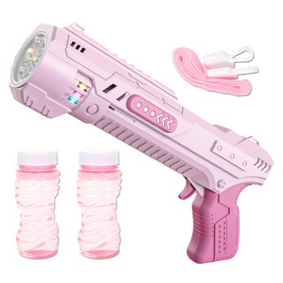 RICH BUBBLES 動感8孔自動渦輪泡泡槍 + 50毫升泡泡液 x 2瓶 + 掛繩套組, 1組, 粉紅色