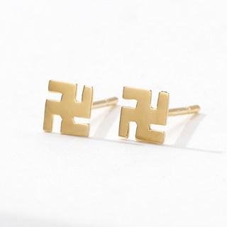 semijuwelry 女款 14K 素面 卍字 直針耳環 + 購物袋