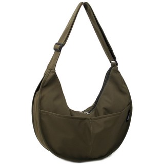 輕量圓形半月Hobo大肩背休閒斜揹包, 卡其色