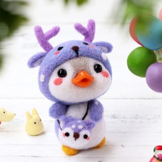 ARTJOY 羊毛氈動物娃娃DIY組, 1組, 紫鹿頭飾企鵝款