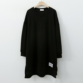 女款大尺碼標籤開衩不對稱休閒箱型長版T恤