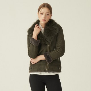 女款狐狸毛絨皮革飛行夾克 KSJK240808