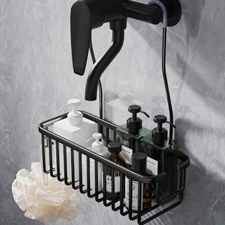 efactory Judy N 浴室水龍頭收納鋁製置物籃, 黑色, 1個