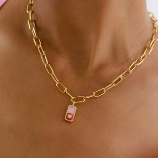 OST 女士粉紅色現代石 14K 時尚項鍊