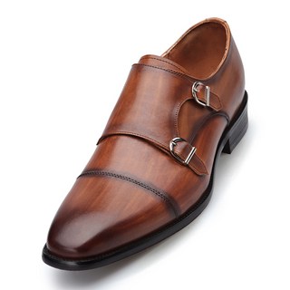 VONIN 天然牛皮仿舊拋光雙扣孟克鞋 KA002TBR