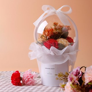 Morningscent 晨香LED照明康乃馨玫瑰假花肥皂氣球花束 小型+購物袋, 橘紅色, 1個