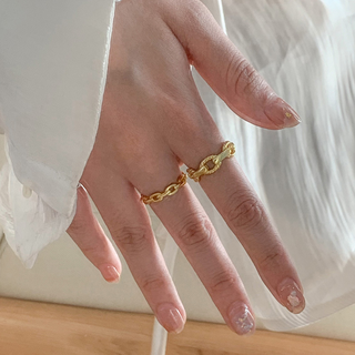 PEONIST 女款麻花鏈條開口戒指2件組