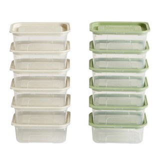 EASY&FREE Matcook 方形盒5號12件組 PP塑料材質 韓國製造, 象牙白 400ml*6+橄欖綠 400ml*6, 1組