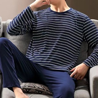 Eoripeul 男款舒適條紋睡衣上下套裝