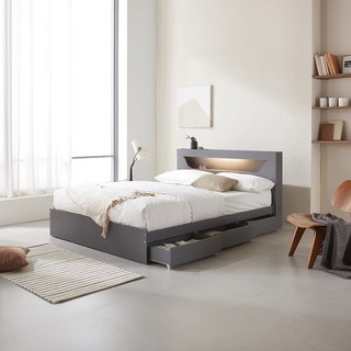 파로마 아리엘 LED 멀티수납침대 + 라텍폼스 40T 매트리스 세트 방문설치, 그레이