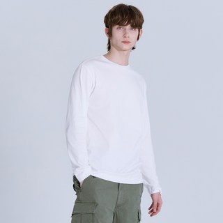 BASIC HOUSE 透氣純棉20支高密度寬鬆版型圓領長袖T恤2件組, 白色
