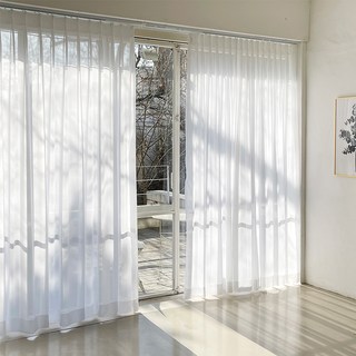 Changane 飄逸雪紡蝴蝶褶內層窗簾, 白色