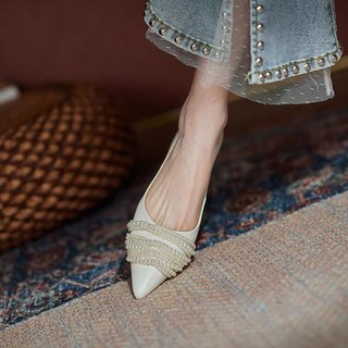 Elsso 女款珍珠線條修身婚禮平底鞋