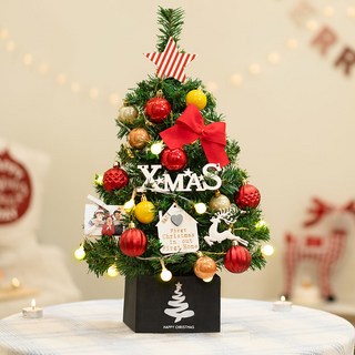 웰스트리 크리스마스트리 + 오너먼트 + LED 앵두 전구 세트, 레드