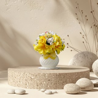 morningscent 骨灰堂迷你仿真花裝飾花瓶, 1個, 黃色