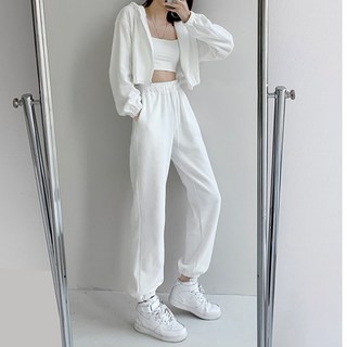 I'M MONG 女性Herotu拉鍊連帽亮點短版束帶運動服套裝