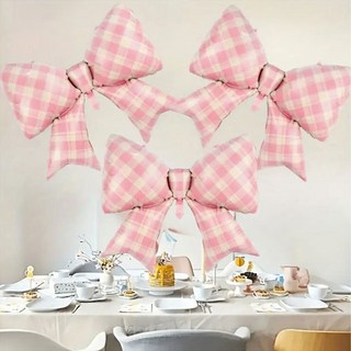 WOW PARTY KOREA 格紋蝴蝶結鋁箔氣球, 粉紅色, 5個