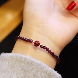 Buddha best 女款鏡面朱砂招財辟邪原石手鍊 唵嘛呢款 原石 4mm x 周長 17cm