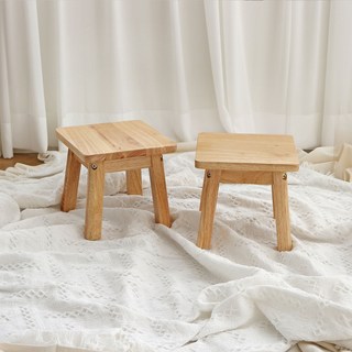 ECHO&ECO 實木 方形 迷你 矮凳, 木色, 1個