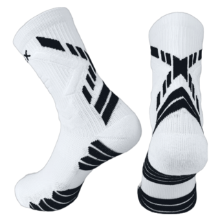 HnEx 加厚雙層緩衝足球 五人制足球 籃球 跑步 運動襪, 白色, 1個