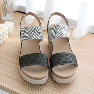 J SHOE 女款牛皮Rosie厚底鬆緊帶涼鞋 7cm, 240, 卡其色