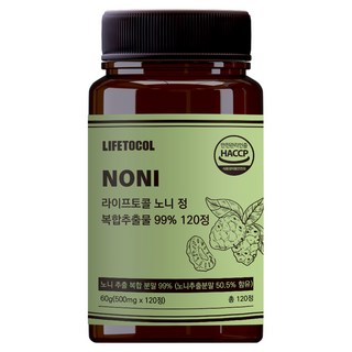 라이프토콜 노니 정 복합추출물 99% 120정, 60g, 1개