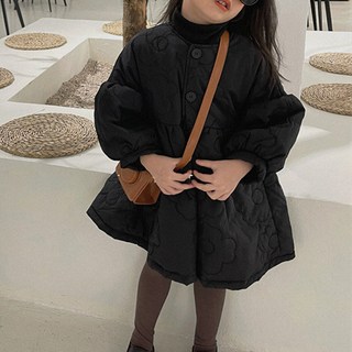 Uvely 女童汀哈羅寬鬆版圓領泡泡袖長版洋裝輕量羽絨外套