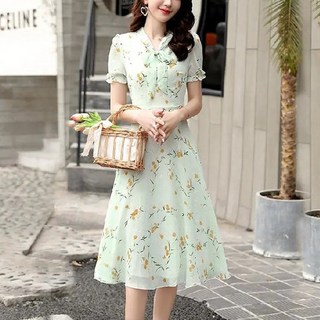 Mother Btti 淑女碎花雪紡連身裙, 綠色