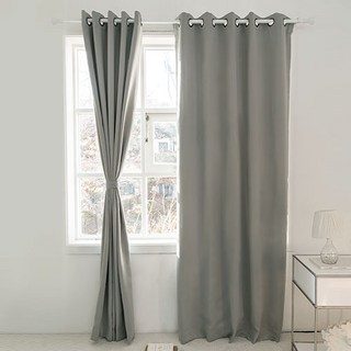 shez Home 打孔遮光窗簾 附窗簾綁帶, 灰色