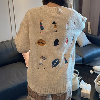 MEICHEL 女性休閒寬鬆版角色刺繡針織毛衣 11955