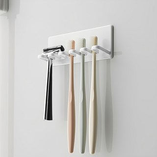 MootagongLivingMarket 免打孔壁掛牙刷架 五位, 1個, 白色