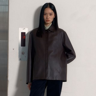 38COMEONCOMMON 女式極簡縫線人造皮夾克