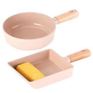 nEOFLam IH電磁爐適用Fika Object鍋具2件組, 炒鍋 18cm+玉子燒鍋 15cm, 1組, Mini Peach