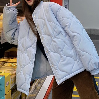 Goodif 女款寬鬆菱形絎縫半寬鬆羽絨外套