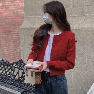 Sunbit 女款 Nittique 麻花短版素色日常針織開襟衫