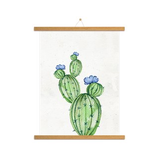 室內裝飾海報 仙人掌F + 木質掛軸套組 掛軸繩隨機出貨, 摩卡木