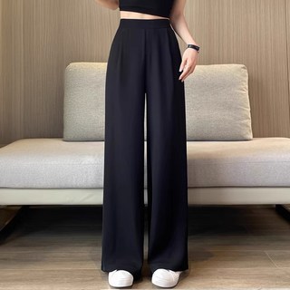 arua 女款 抓褶線條 寬版 鬆緊帶西裝褲