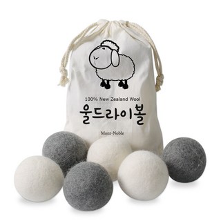 Mont-Noble 羊毛烘衣球, 1組, 白色+灰色