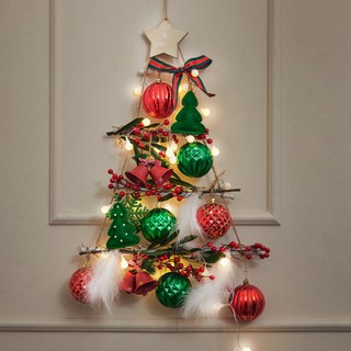 ASPASIA Benia 4層壁掛聖誕樹 + LED 30顆櫻桃燈泡組, 單一顏色, 壁掛聖誕樹(38 x 80 cm), 櫻桃燈泡(3m)
