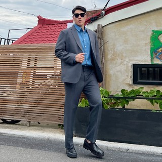 FIVELARGE 男士大尺碼寬鬆經典混色單排扣西裝套裝