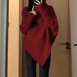 Goodif 女款不對稱寬鬆高領毛衣