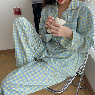 cozytory 女款格紋長袖睡衣套組
